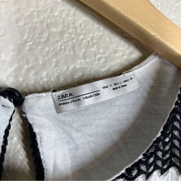 Zara Mini Dress‎ Cold Shoulder Mesh Lace Black/White Stripe Women’s Size Small - Picture 10 of 10